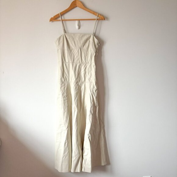 Zara Soft Faux Leather Midi Maxi Dress Ecru White Size Small - Picture 4 of 9
